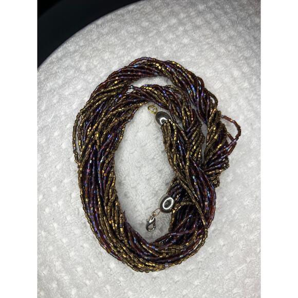 Vintage Glass Beaded Necklace Dark Brown Braided Multi Strand 29" - Picture 6 of 6